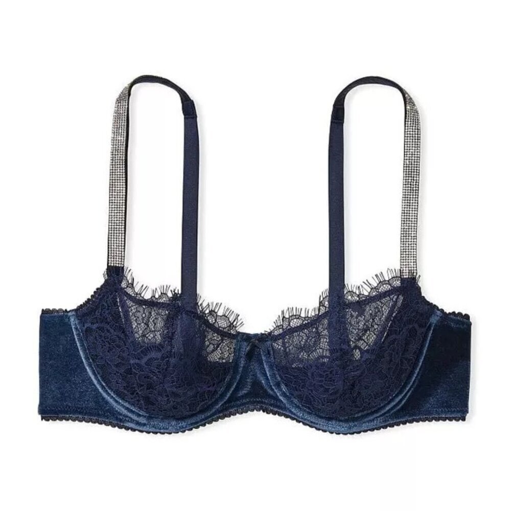 NEW Victoria’s Secret Lace Velvet Rhinestone Push-Up Balconette Bra 10333